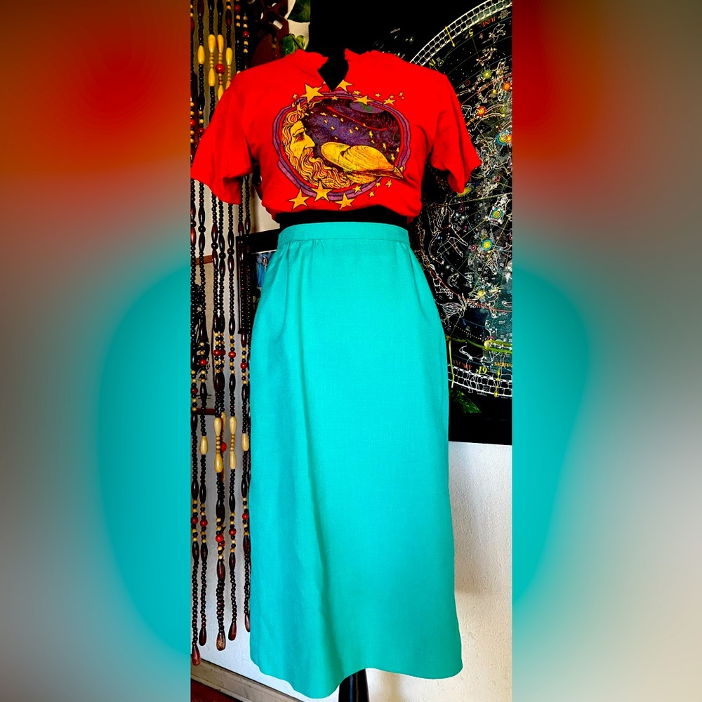 Vintage 60’s Turquoise High Waisted Pencil Skirt! Excellent Shape! Size 6!